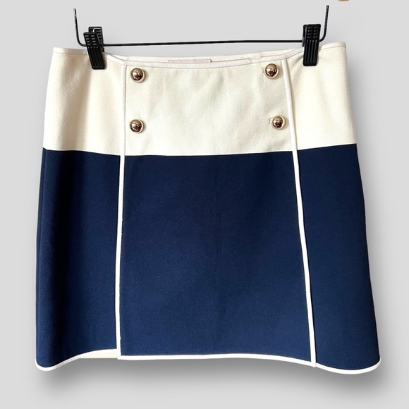 TORY BURCH Navy Ivory Colorblock Cotton Blend A-LINE MINI
